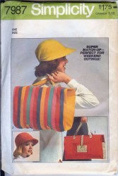 7987 SIMPLICITY 1977 PEAK HAT,  LARGE POCKET BAGS PATTERN